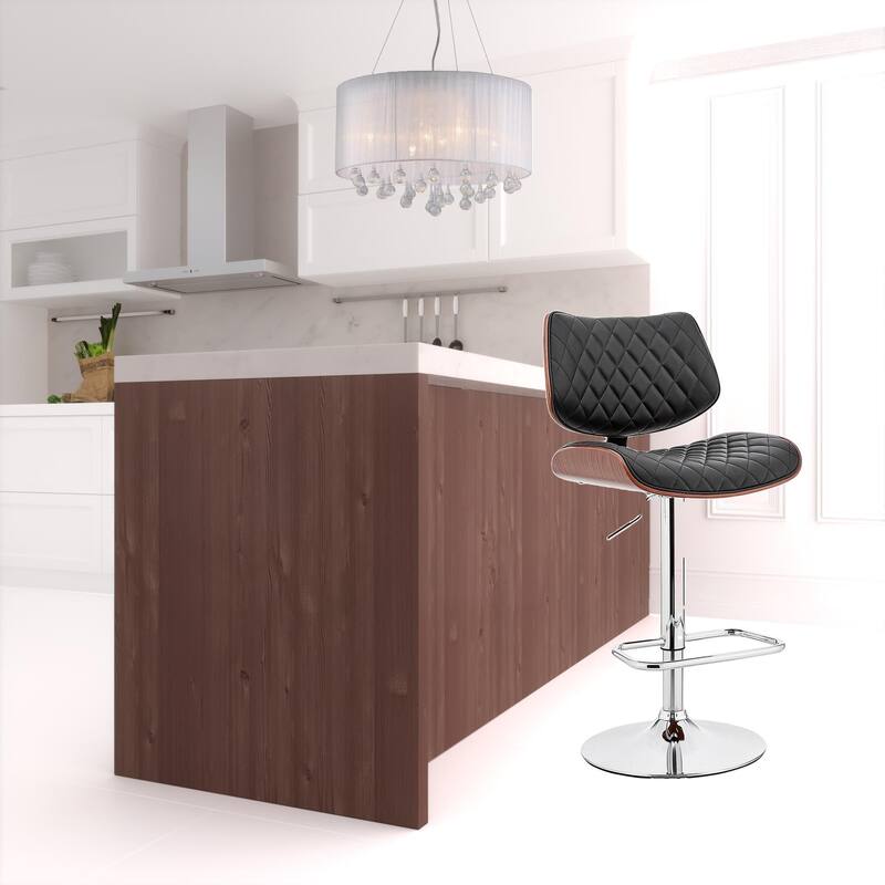 Faux Leather Adjustable Bar Stool with Swivel Seat and Chrome Matte Frame