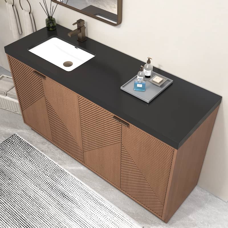 Milano 60" Freestanding Bathroom Vanity with Left Black Acrylic Sink