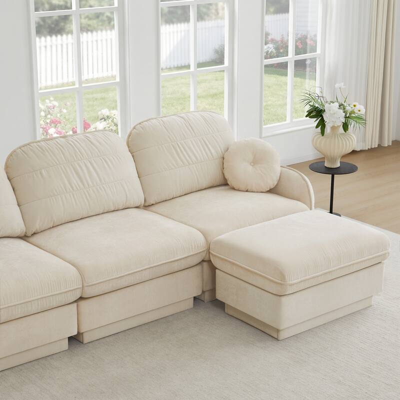 GDFStudio Sylvie Ashworth Chenille Cloud U-Shaped Loveseat Sofa with Movable Ottomans, Deep Seat