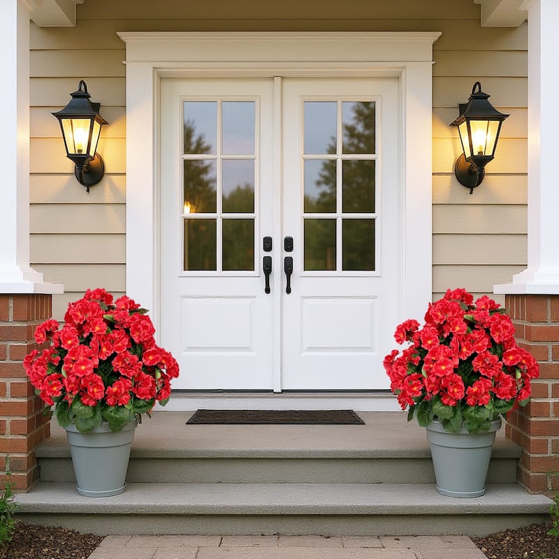 2PCS Artificial Begonias Bush with Ground Spike for Outdoor Indoor Front Porch Garden - 19.7 inch