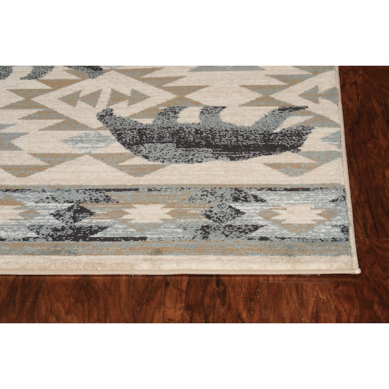 The Gray Barn Yoho Ivory and Blue Tribal Area Rug - 2' x 7'7" Runner - Ivory/Blue