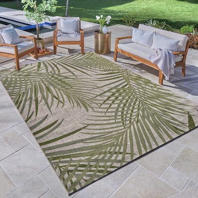 Gertmenian Paseo Paume Green Casual Palm Leaf Indoor/Outdoor Area Rug