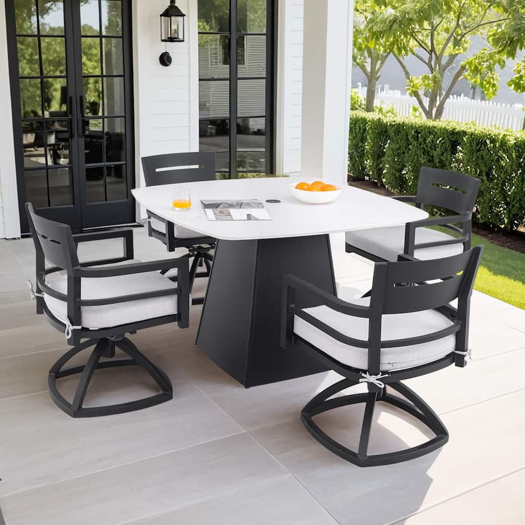 GDFStudio Catalina Modern 5-Piece Outdoor Dining Set with Sintered Stone Table,Swivel Chairs, Sunbrella Cushion