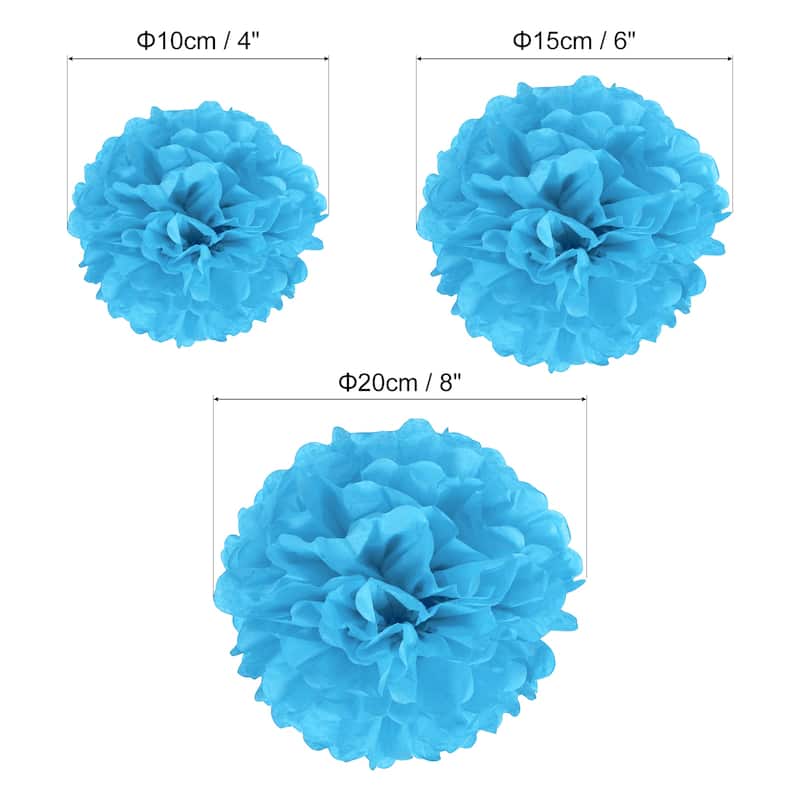 12Pcs 4"/6"/8" Tissue Pom Poms Paper Flowers Ball Party Wedding Decor - Blue