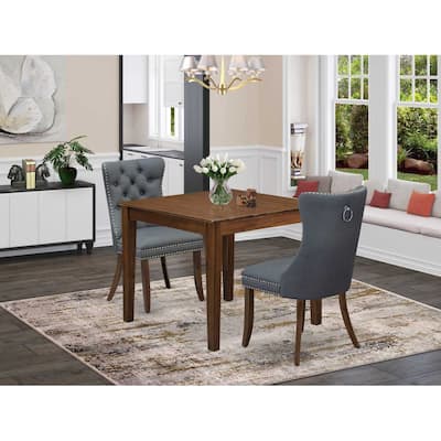 3-Piece Antique Walnut Finish Square Solid Wood Top Dining Table Set