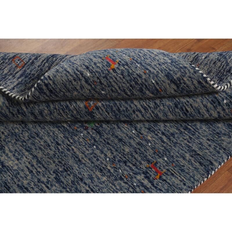 Hand Knotted Oriental 100% Wool Carpet Tribal Stripe Navy Blue & Blues Gabbeh Area Rug - 5' 10'' X 4' 0''