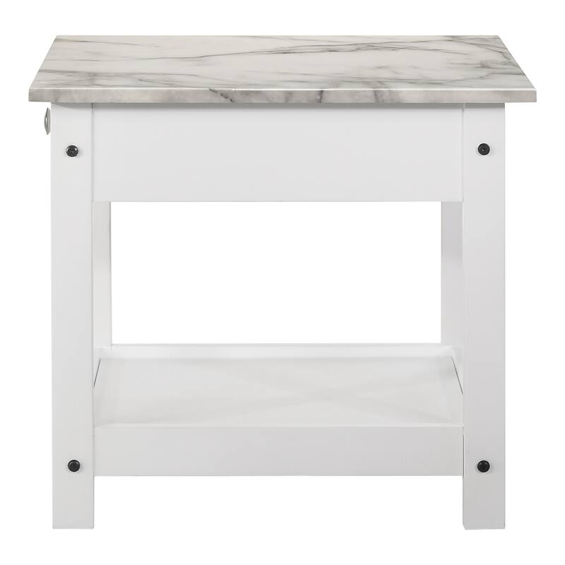 DH BASIC Transitional Rubberwood 3-Piece Open-Shelf Coffee Table and End Table Set with Drawer by Denhour