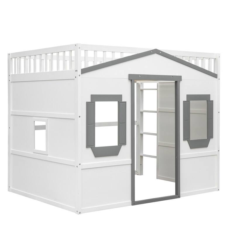 Full Size House Design Loft Bed With Ladder and Windows