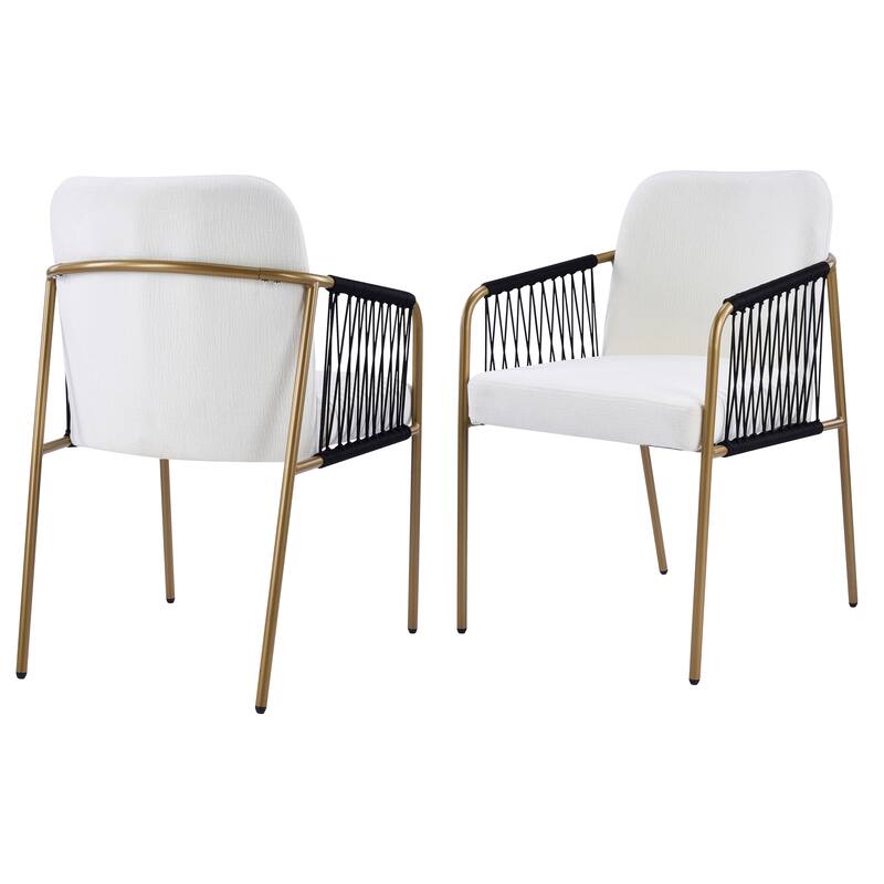 Christopher Knight Home - Modern Upholstered Metal Base Dining Chairs with Woven Armrests