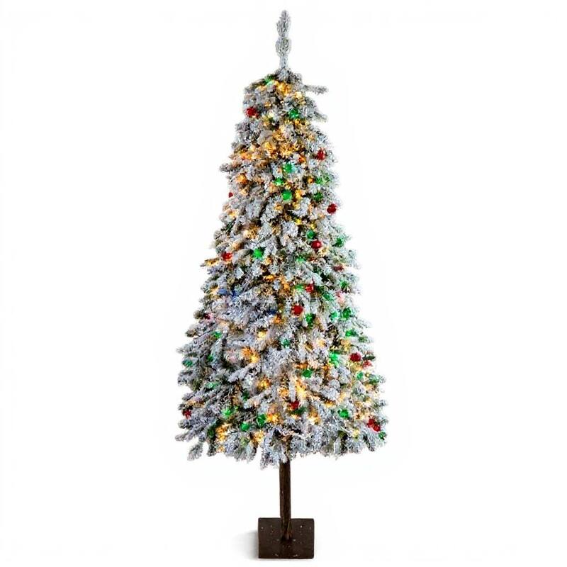 Artificial Snow Flocked Xmas Tree, with 458 PE Branch Tips, 200 Colorful Lights