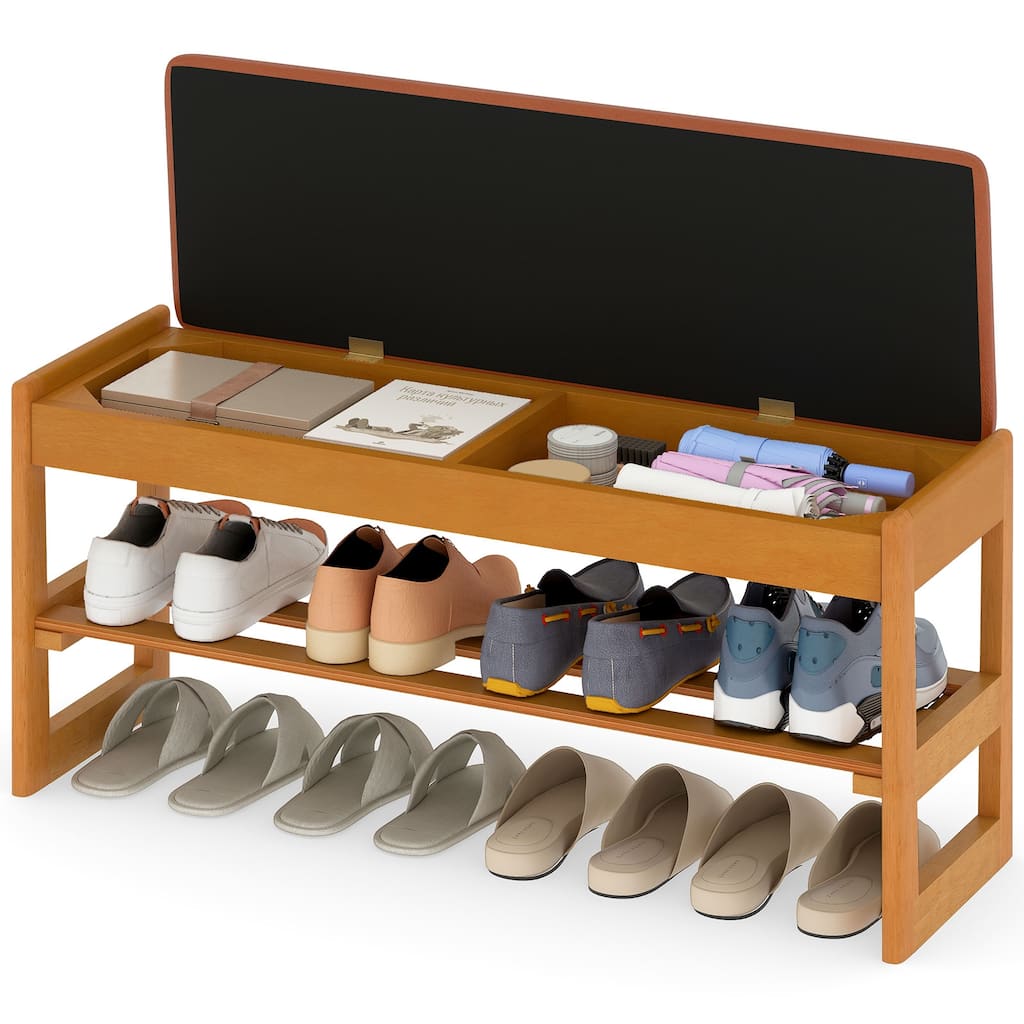 Gymax 40'' 2-Tier Shoe Rack Bench w/Flip-Top Storage Slatted Shelf for