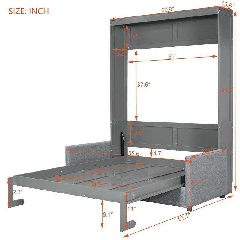 Space-Saving Murphy Bed with Sofa, Storable Mattress, and Easy-to-Use Folding Mechanism - Full Size
