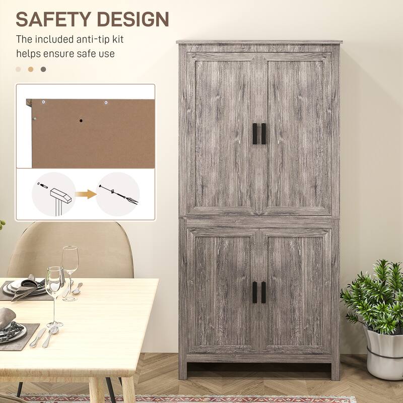 HOMCOM 64" Kitchen Pantry Cabinet, Freestanding Storage Cabinet with 4 Doors and 3 Adjustable Shelves for Dining Room