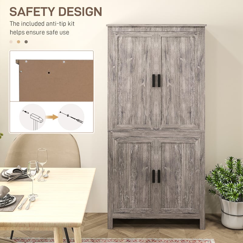 Particleboard Kitchen Storage Cabinet with Adjustable Shelves - 31.25" L x 13" W x 64" H