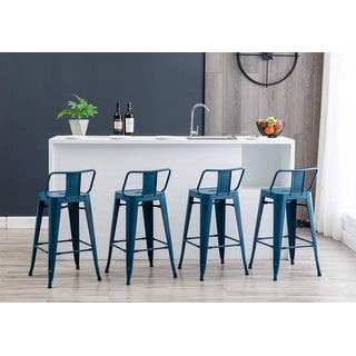 Metal Bar Stools Set of 4,Bar Stool with Low Back for Indoor/Outdoor Barstools