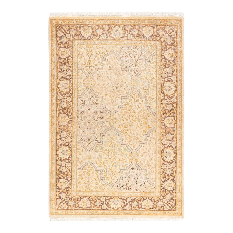 Overton Hand Knotted Wool Vintage Inspired Traditional Mogul Ivory Area Rug - 3' 3" x 4' 9"