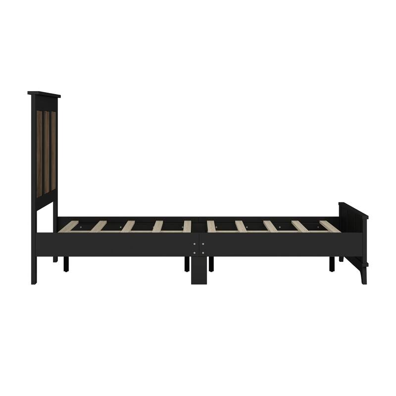 4-Piece Bedroom Set: Farmhouse Platform Bed, Nightstand, and Dresser with Metal Handles