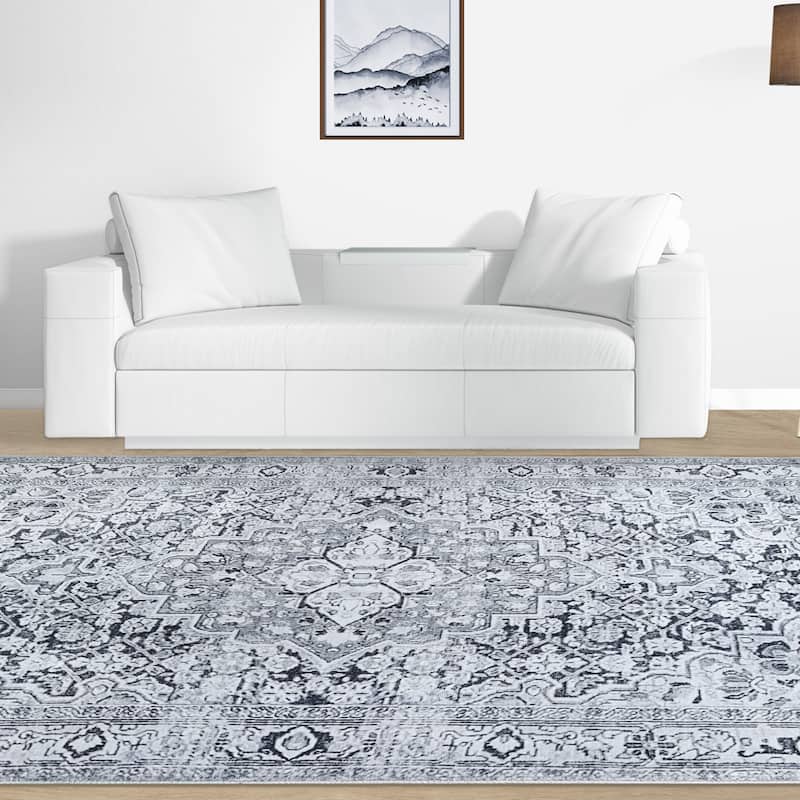 Superior Elodie Bohemian Geometric Floral Medallion Indoor Area Rug - 5' 7" x 8' 9" - Charcoal