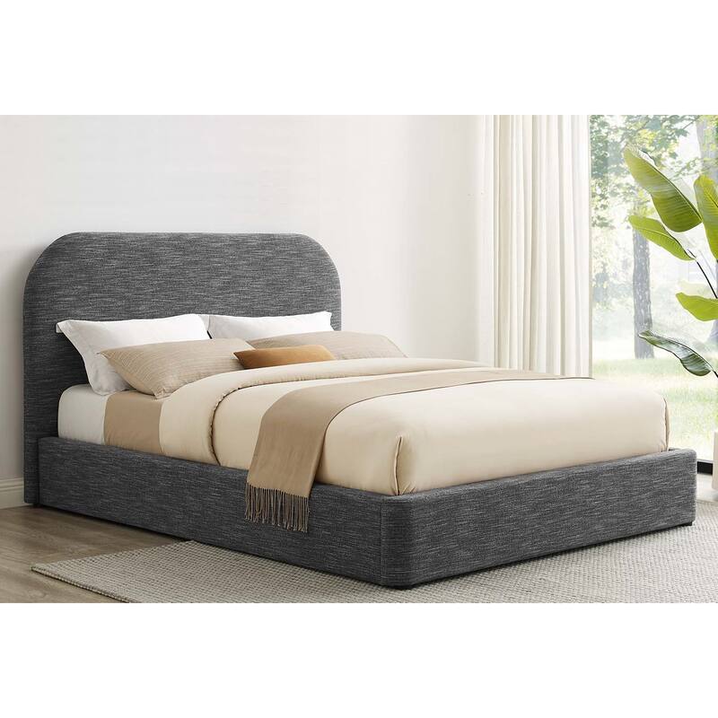 Hillsway Modern Curved Headboard Slate Fabric Upholstered Twin Queen Platform Bed