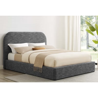 Hillsway Modern Curved Headboard Slate Fabric Upholstered Twin Queen Platform Bed