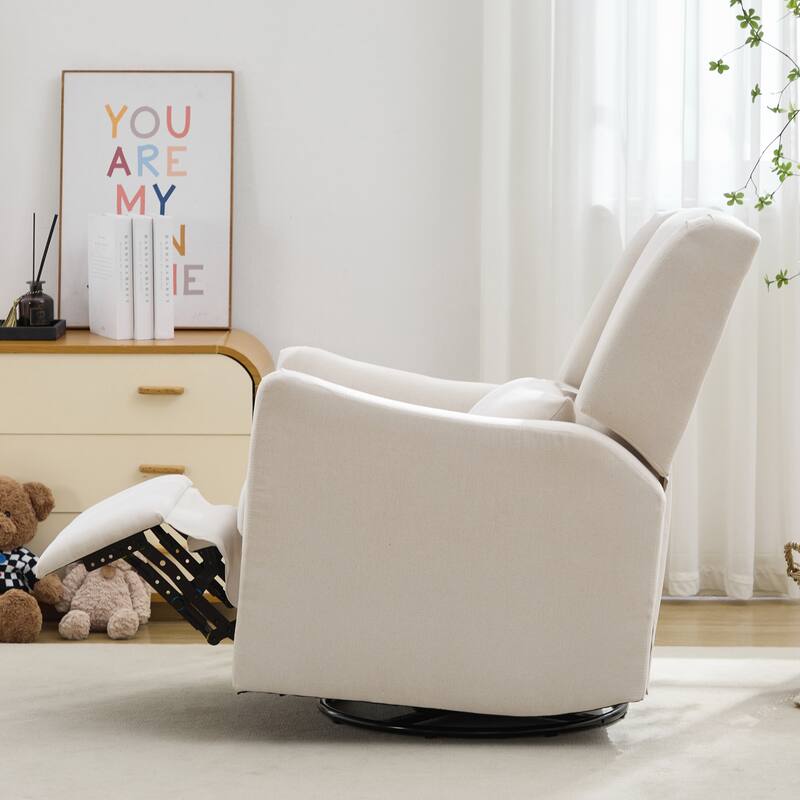 Wingback Swivel Rocker Recliner Chair, Glider Rocker Recliner, Rocking Chair Nursery for Living Room Bedroom Apartment - Beige