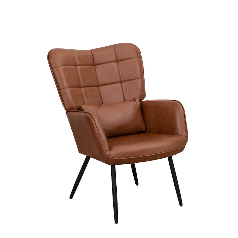 Modern 27.4" High Back Upholstered Arm Chair with Metal Legs and Soft Padded