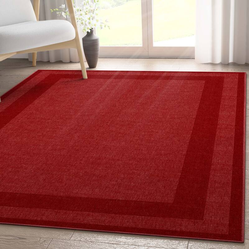 Well Woven Plain Border Flat-Weave Area Rug
