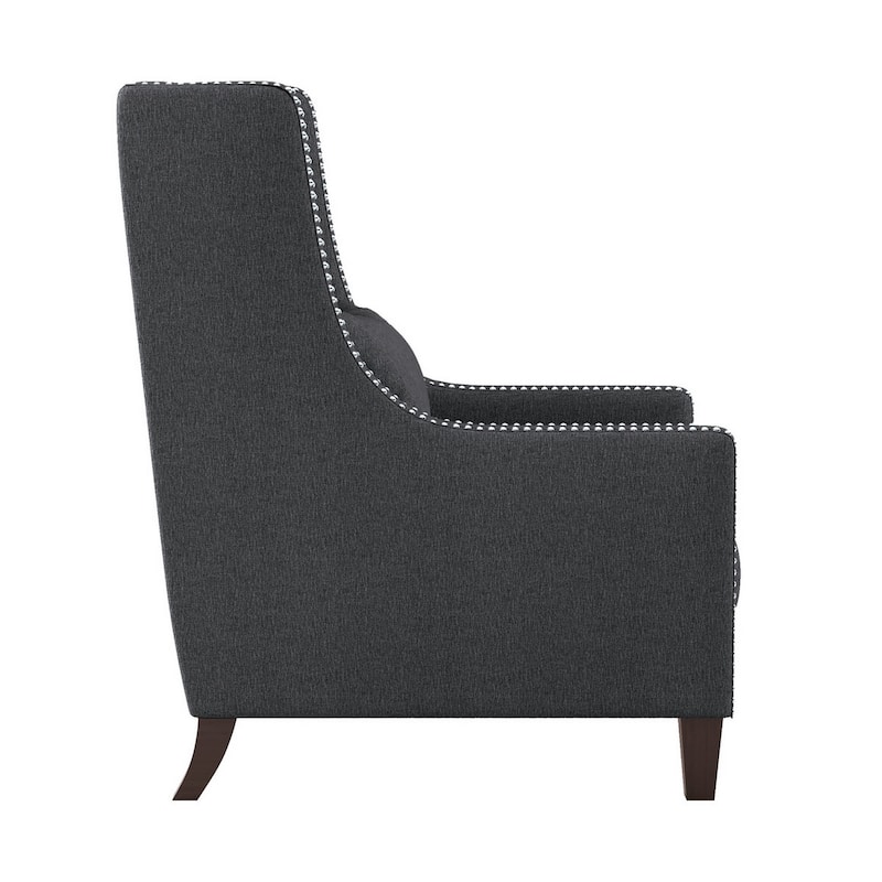 33 Inch Accent Armchair, High Back, Loose Cushions, 1 Lumbar Pillow, Gray