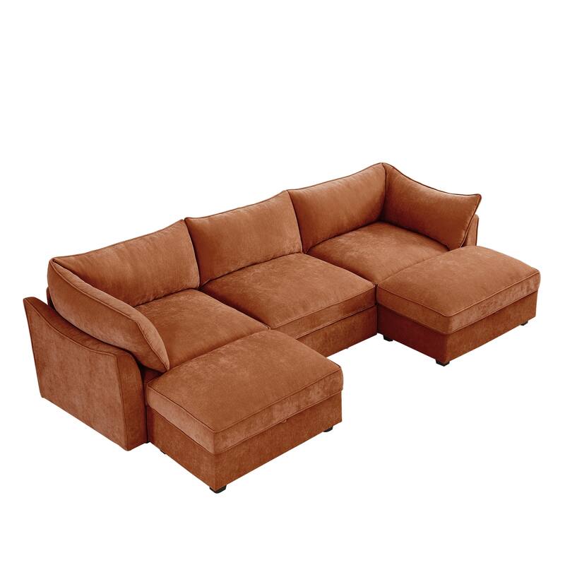GDFStudio - Chenille U-Shaped 3-Seater 112.6" Modular Sofa with 2 Ottomans