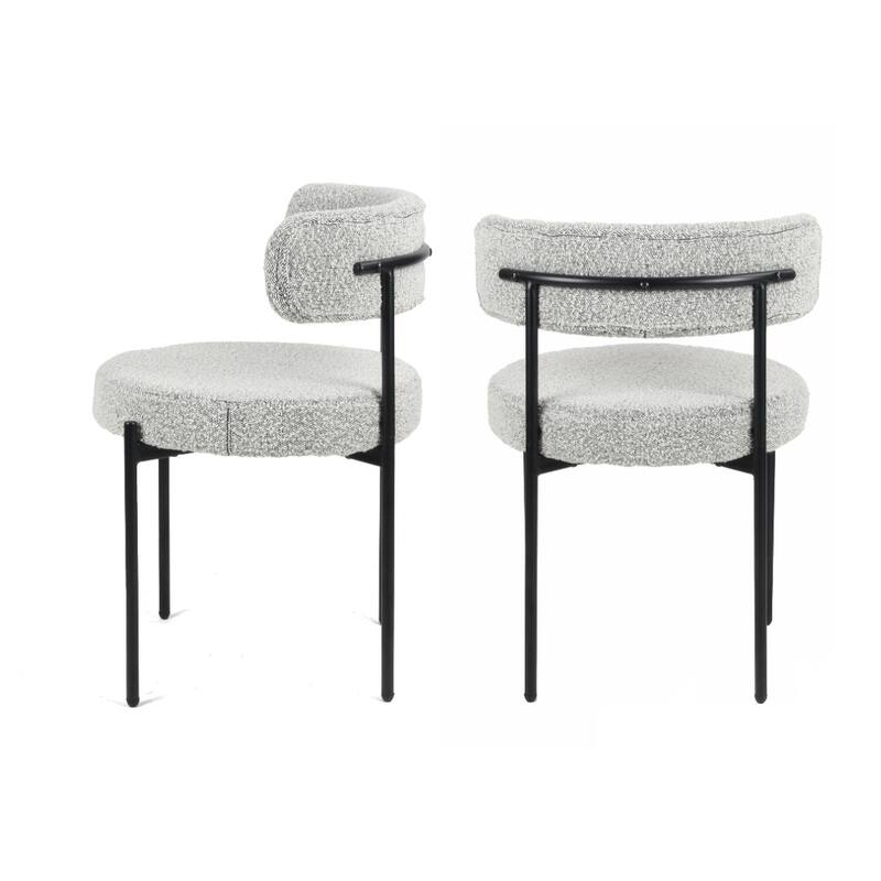 Black White 20.25" Round Dining Chairs with Iron Legs (Set of 2)