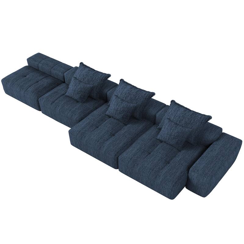 Modern Oversized Chenille Modular Sectional Sofa Tufted Sofa with 6 Pillows and Ottoman for Living Room