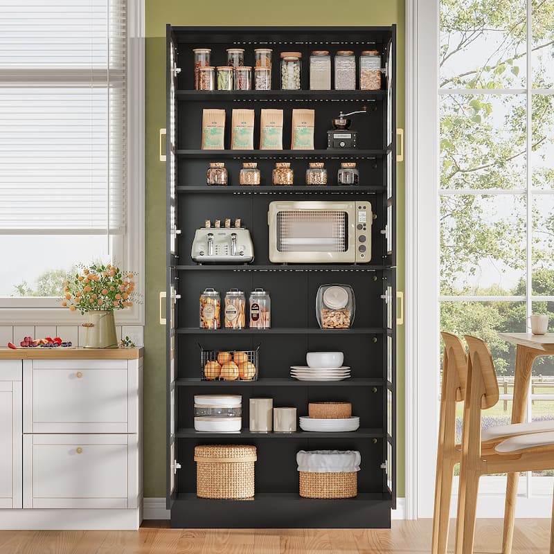Pantry Cabinet with LED Lights, 68.9" Tall Adjustable Storage Cabinet