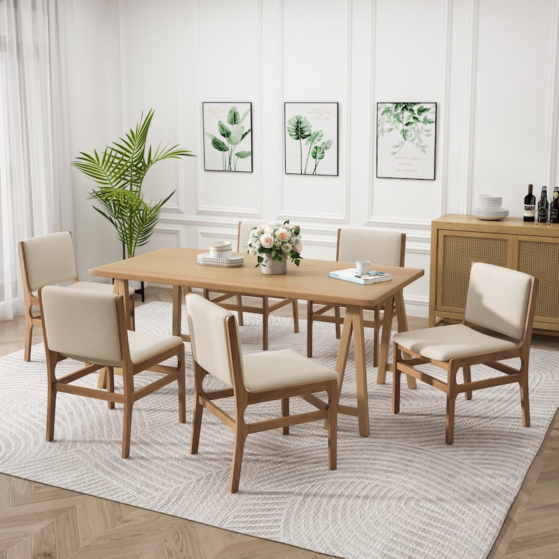 Coston Upholstered Rubberwood 7 Piece Dining Set by Christopher Knight Home - Wheat+Oak