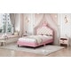preview thumbnail 11 of 10, Twin Size PU Leather Princess Bed with Crown-Shaped Tufted Headboard, Pink and Cream Upholstered Kids Bed