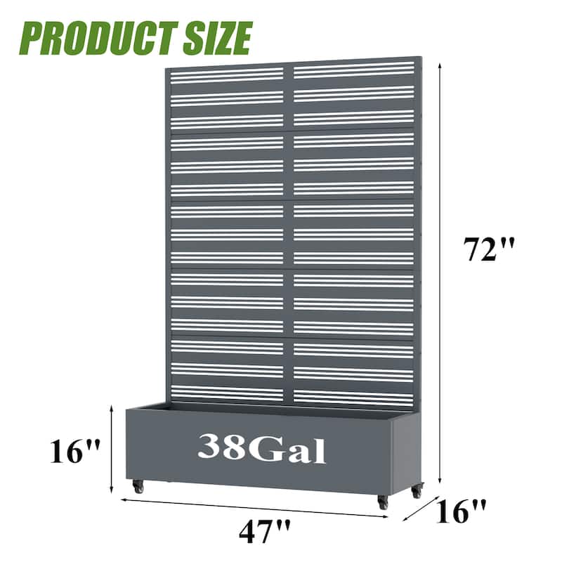 Outdoor Metal Galvanized Privacy Screen Planter Box with Trellis Lockable Wheels