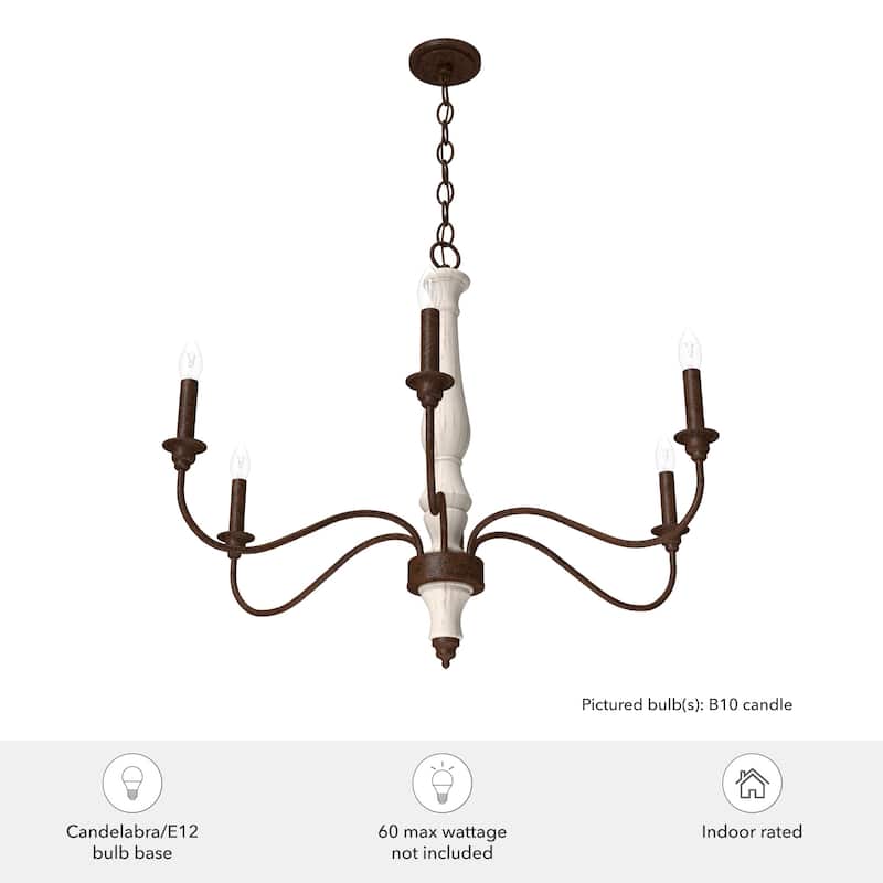 Hunter Teren 6-Light Chandelier - Dining Room, Entry, Living Room - French Country, Vintage, Farmhouse, Candle