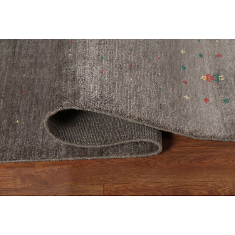 Gabbeh Oriental Area Rug Handmade Gray Wool Carpet - 7'9"x 9'9"