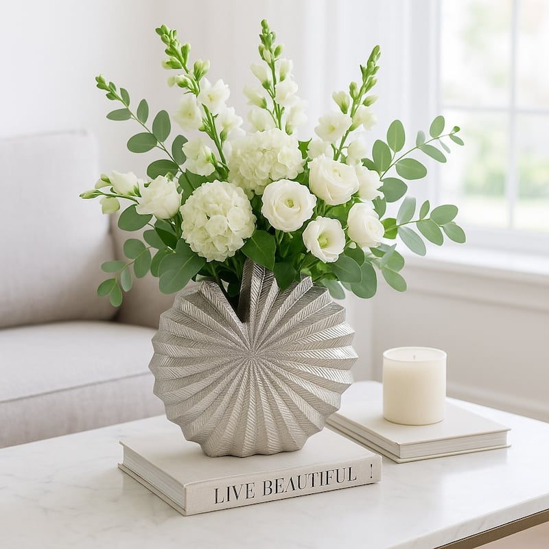 Metal Vase Aluminum Decorative Accent Coastal Glam Style - 10" Silver - Silver - 10.75" x 3.25" x 10"