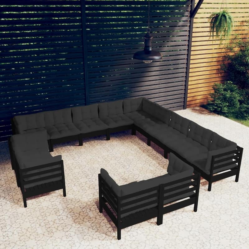 vidaXL Solid Pinewood Patio Lounge Set 14 Piece with Cushions Multi Colors