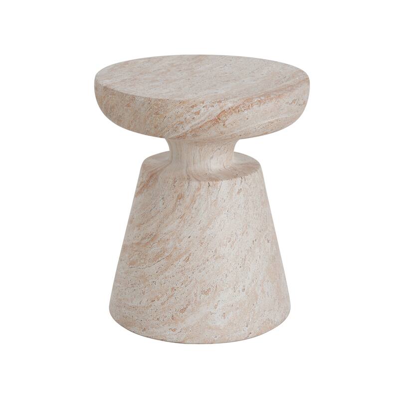 Outdoor Indoor Lightweight Concrete Side Table, Travertine Finish - 20.72