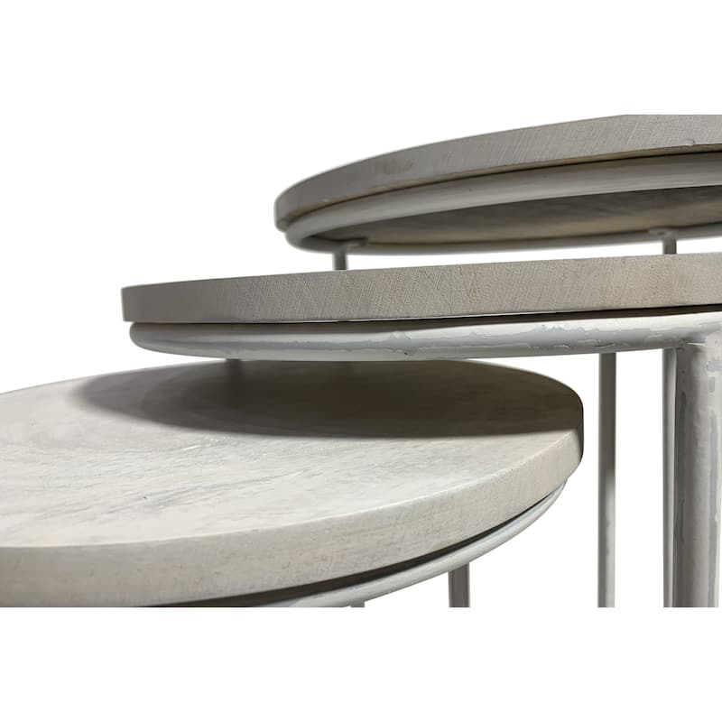 HomeRoots Set of Two White Solid Wood and Metal Round Frame Nested Tables - 17.5 in. x 25 in. x 17.5 in.