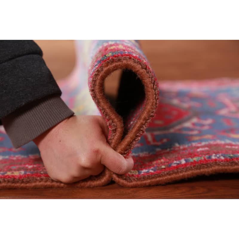Hand Knotted Oriental 100% Wool Carpet Transitional Geometric Navy Blue & Blues Khotan Runner Rug - 9' 11'' X 2' 6''