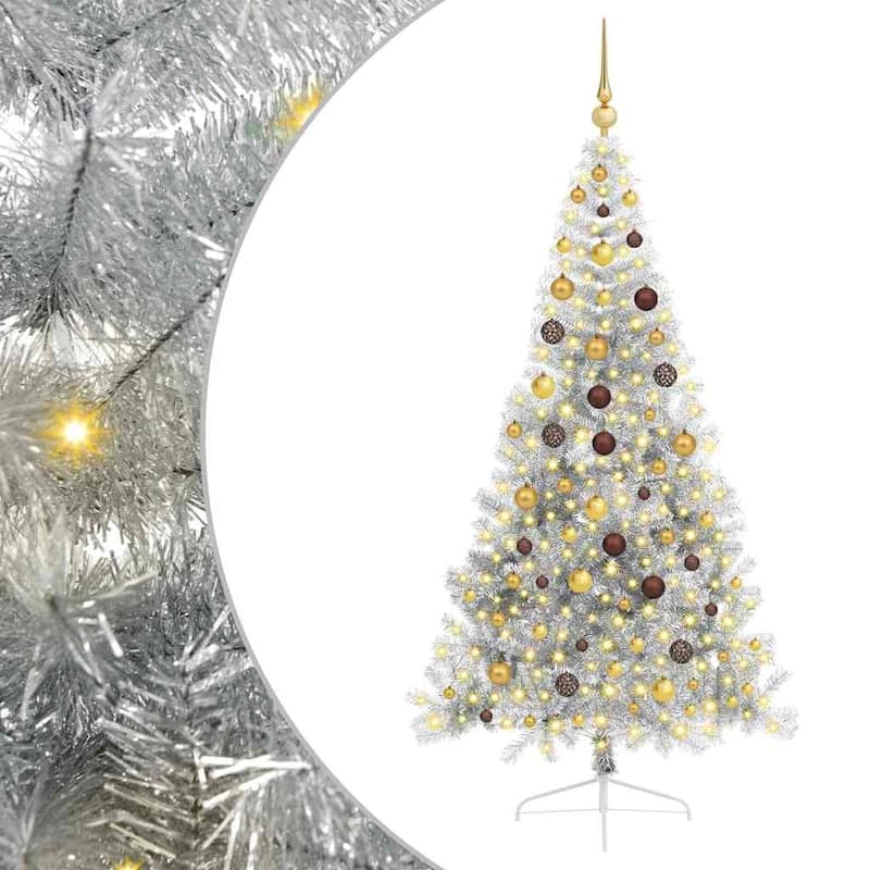 vidaXL Artificial Pre-lit Christmas Tree Silver 82.7" PET