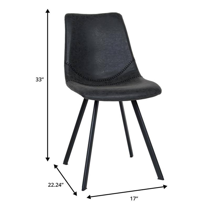 Markley Dining Chair with Leather Seat in Black Steel Legs, Scratch-Resistant, Ergonomic & Comfortable Modern Kitchen Chair