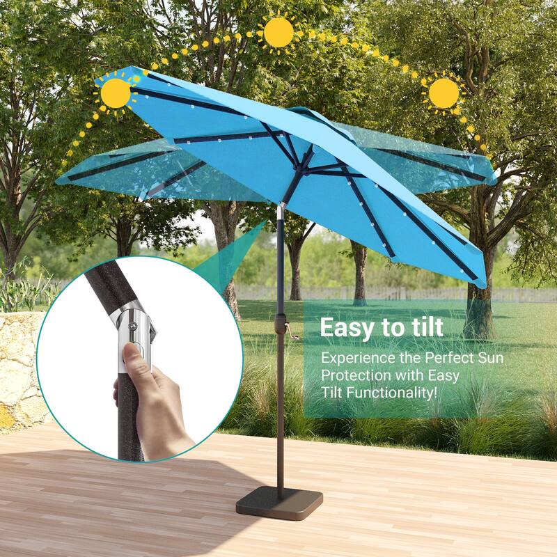BONOSUKI Patio 9Ft LED Market Umbrellas With Solar Lights, Table Umbrella for Patio and Outdoor With Tilt Button