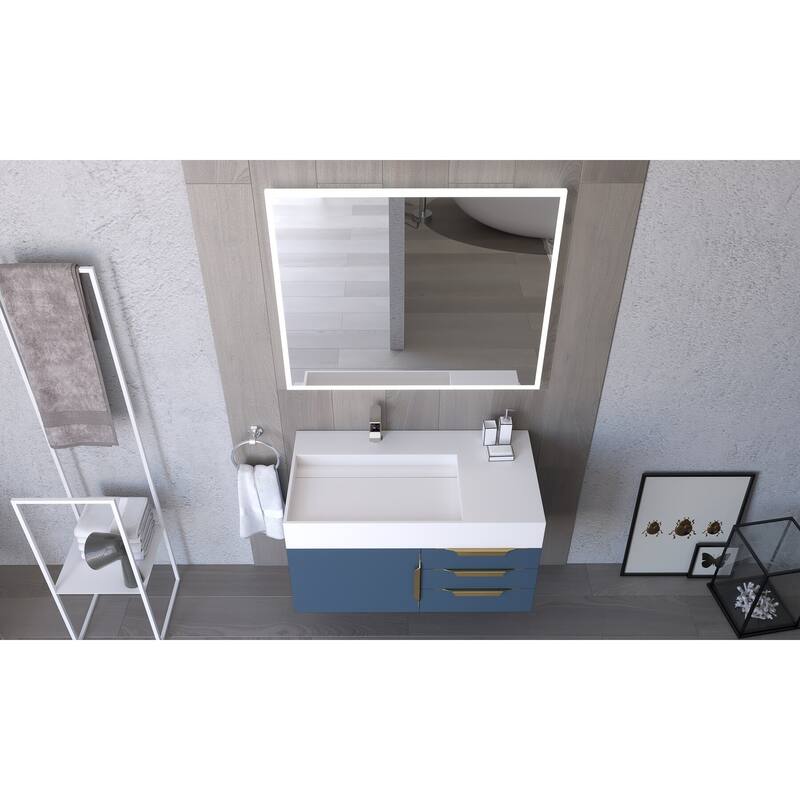 Amazon 36" Wall Mounted Bathroom Vanity Set w/ Black Top