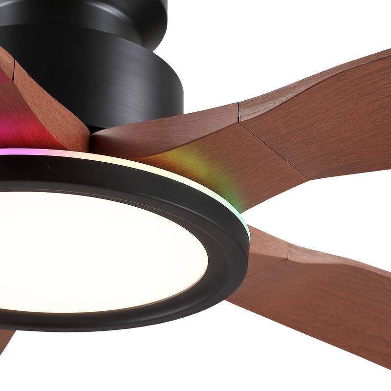 52 Inches Low Profile Flush Mount Ceiling Fan with LED Light,Reversible DC Motor - 52 Inches