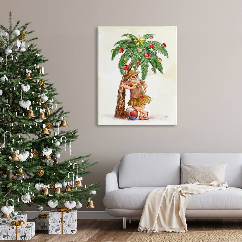 Stupell Tropical Santa Claus Lounging Palm Tree Ornaments Canvas Wall Art - Multi-Color