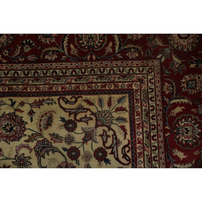 Hand Knotted Oriental 100% Wool Carpet Traditional All-Over Beige & Ivories Kashan Area Rug - 12' 7'' X 9' 1''