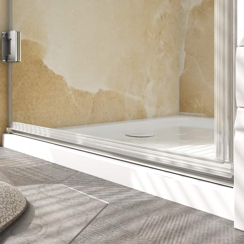 FELYL 29" W x 72" H Hinged Frameless Shower Door with Heat Soaking Process and Protective Coating Clear Glass